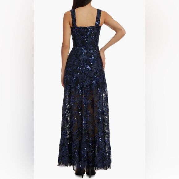 Dress the population anabel floral sequin fit & flare gown navy small new prom - Picture 7 of 16